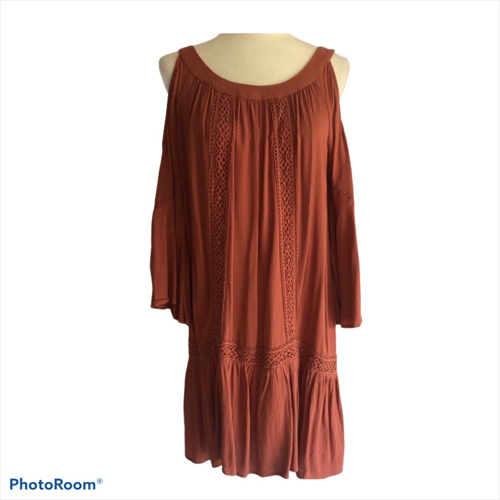 KNOX ROSE OPEN SHOULDER DUSTY ROSE BOHO DRESS